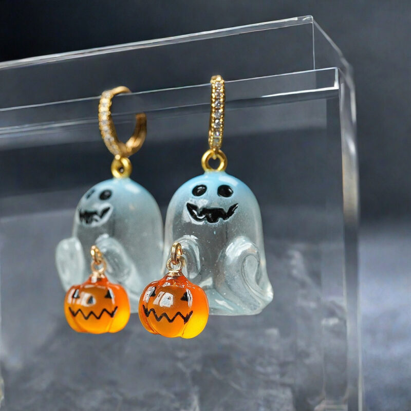 Spooky Chic Ghost Pumpkin Earrings - Image 2